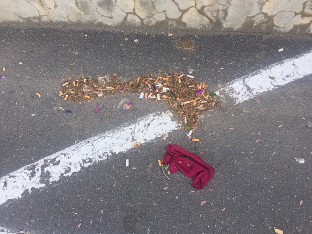 When We Don't "See" Cigarette butts strewn in street. From When We Don't "See" - An Invisible Line in the Sand. "when we don't "see"