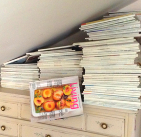 Martha Stewart Magazines stacked on a dresser.