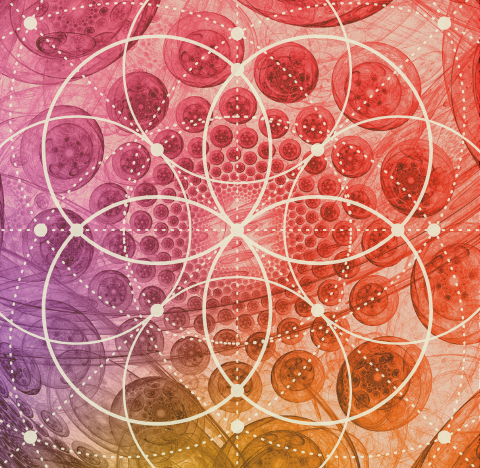 Sacred Geometry on multicolored swirling background