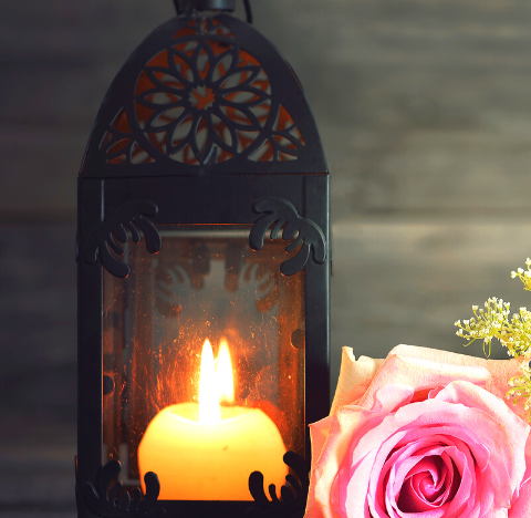 Candle with Pink Rose
