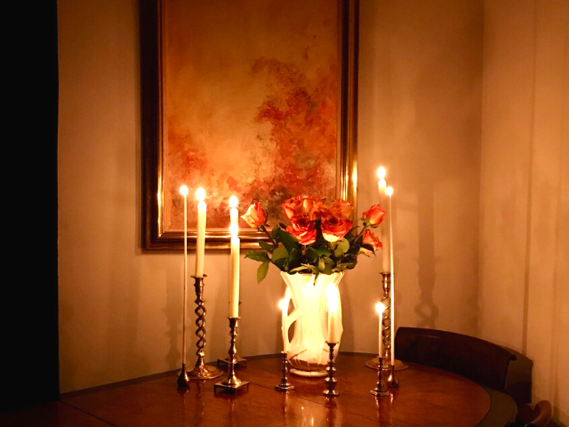 White Orchid painting by candlelight. Ruth Dec-Friedman